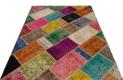 Iskece 21990 Beige Patchwork Wool Handmade Area Rug 5'3" x 7'7"