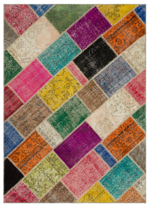 Iskece 21990 Beige Patchwork Wool Handmade Area Rug 5'3" x 7'7"