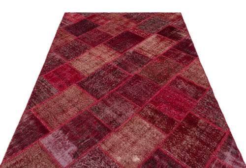 Iskece 21993 Red Patchwork Wool Handmade Area Rug 5'3" x 7'7"