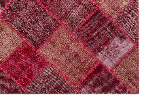 Iskece 21993 Red Patchwork Wool Handmade Area Rug 5'3" x 7'7"