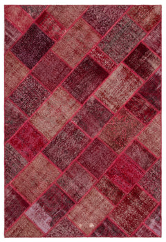 Iskece 21993 Red Patchwork Wool Handmade Area Rug 5'3" x 7'7"