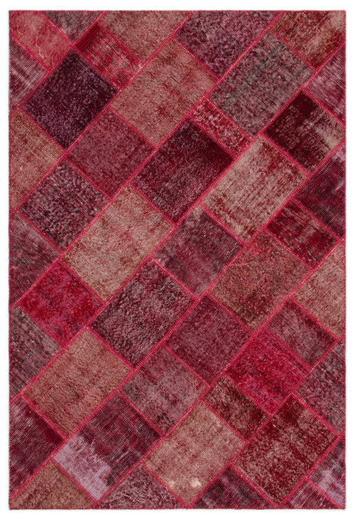 Iskece 21993 Red Patchwork Wool Handmade Area Rug 5'3" x 7'7"