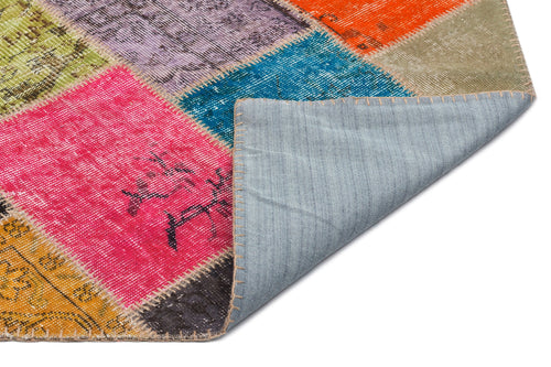 Iskece 21994 Beige Patchwork Wool Handmade Area Rug 5'3" x 7'7"