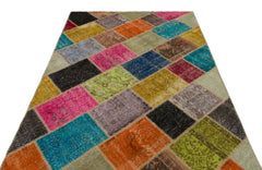 Iskece 21994 Beige Patchwork Wool Handmade Area Rug 5'3" x 7'7"