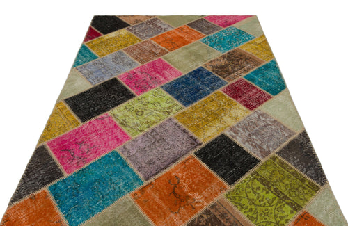 Iskece 21994 Beige Patchwork Wool Handmade Area Rug 5'3" x 7'7"