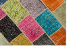 Iskece 21994 Beige Patchwork Wool Handmade Area Rug 5'3" x 7'7"