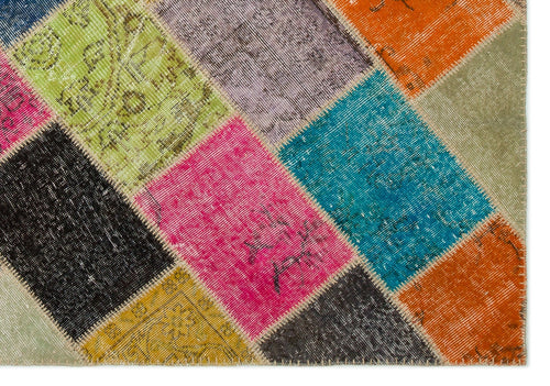 Iskece 21994 Beige Patchwork Wool Handmade Area Rug 5'3" x 7'7"