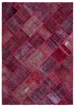 Iskece 22002 Red Patchwork Wool Handmade Area Rug 5'3" x 7'7"