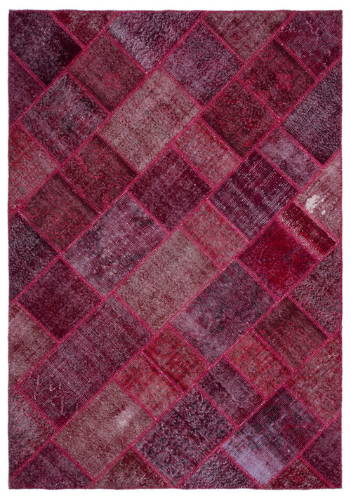 Iskece 22002 Red Patchwork Wool Handmade Area Rug 5'3" x 7'7"