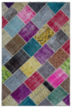 Iskece 22005 Beige Patchwork Wool Handmade Area Rug 5'3" x 7'7"