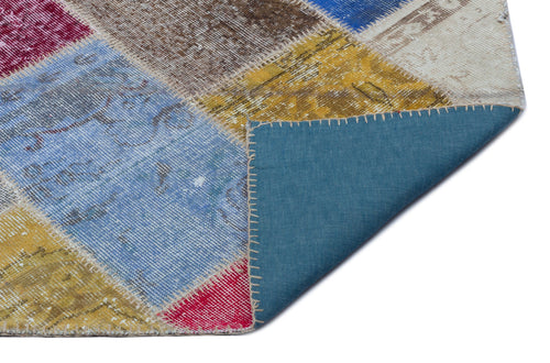 Iskece 22007 Beige Patchwork Wool Handmade Area Rug 5'3" x 7'7"