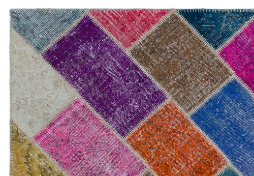 Iskece 22007 Beige Patchwork Wool Handmade Area Rug 5'3" x 7'7"