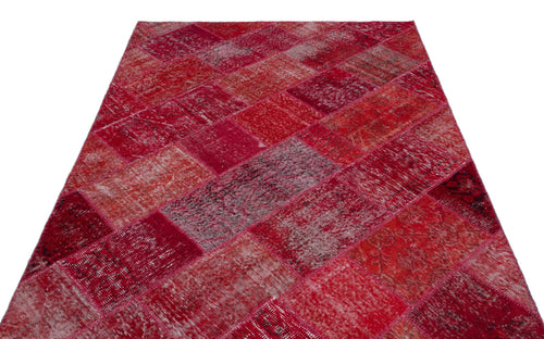 Iskece 22009 Red Patchwork Wool Handmade Area Rug 5'3" x 7'7"