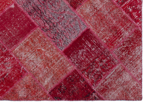 Iskece 22009 Red Patchwork Wool Handmade Area Rug 5'3" x 7'7"