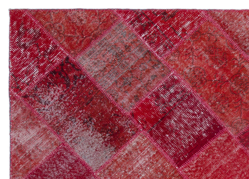 Iskece 22009 Red Patchwork Wool Handmade Area Rug 5'3" x 7'7"