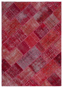Iskece 22009 Red Patchwork Wool Handmade Area Rug 5'3" x 7'7"