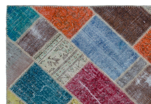 Iskece 22011 Beige Patchwork Wool Handmade Area Rug 5'3" x 7'7"