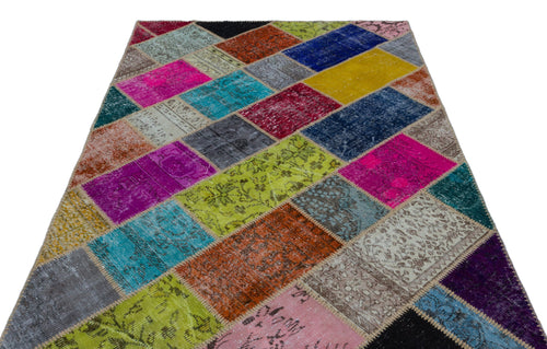 Iskece 22012 Beige Patchwork Wool Handmade Area Rug 5'3" x 7'7"