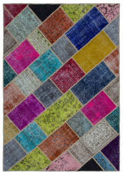 Iskece 22012 Beige Patchwork Wool Handmade Area Rug 5'3" x 7'7"