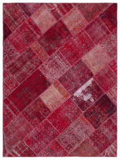 Iskece 22014 Red Patchwork Wool Handmade Area Rug 5'3" x 7'7"