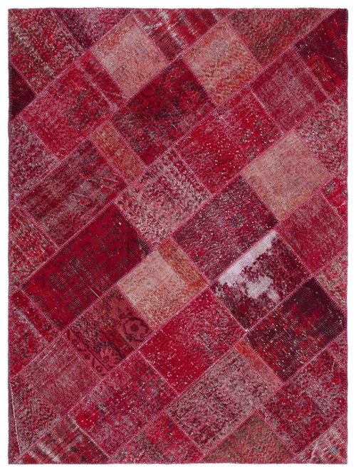 Iskece 22014 Red Patchwork Wool Handmade Area Rug 5'3" x 7'7"