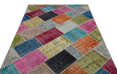 Iskece 22015 Beige Patchwork Wool Handmade Area Rug 5'3" x 7'7"