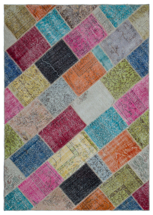 Iskece 22015 Beige Patchwork Wool Handmade Area Rug 5'3" x 7'7"