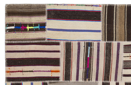 Teselya 2201 Beige Striped Wool Handmade Area Rug 5'3" x 7'7"