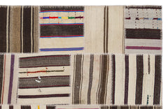 Teselya 2201 Beige Striped Wool Handmade Area Rug 5'3" x 7'7"