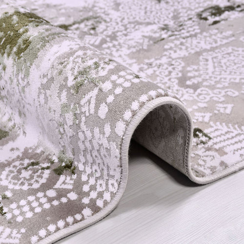 Modern Area Rug - Machine Made Rug with Cream Green Acrylic Yarn Carpet by Crea