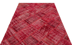 Iskece 22023 Red Patchwork Wool Handmade Area Rug 5'3" x 7'7"