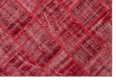 Iskece 22023 Red Patchwork Wool Handmade Area Rug 5'3" x 7'7"
