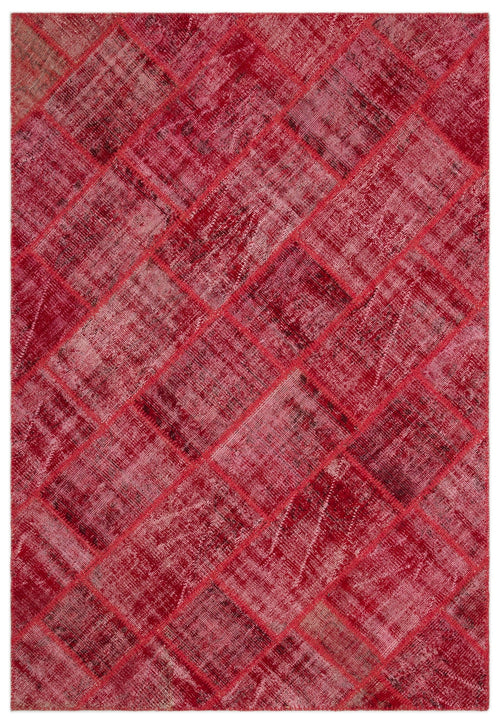 Iskece 22023 Red Patchwork Wool Handmade Area Rug 5'3" x 7'7"