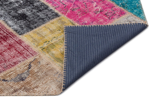 Iskece 22027 Beige Patchwork Wool Handmade Area Rug 5'3" x 7'7"