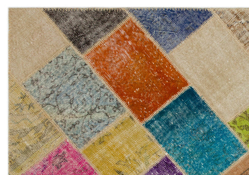 Iskece 22027 Beige Patchwork Wool Handmade Area Rug 5'3" x 7'7"