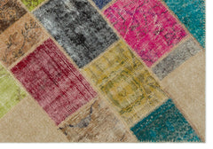 Iskece 22027 Beige Patchwork Wool Handmade Area Rug 5'3" x 7'7"