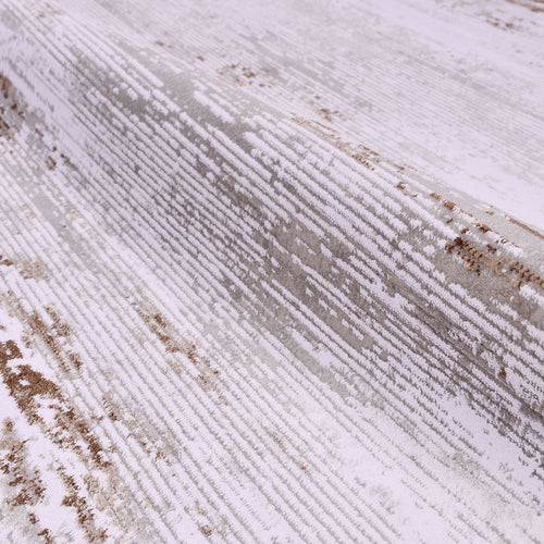 Cream Striped Area Rug - Machine Made Rug With Acrylic Yarn & Overlocked Edge