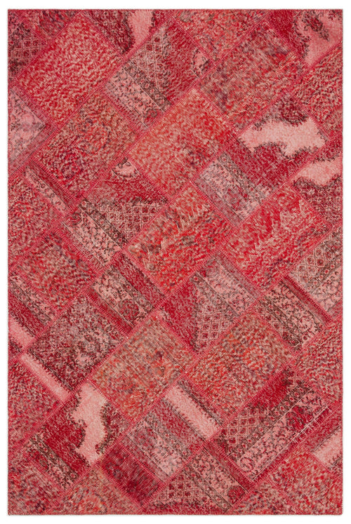 Iskece 22031 Red Patchwork Wool Handmade Area Rug 5'3" x 7'7"