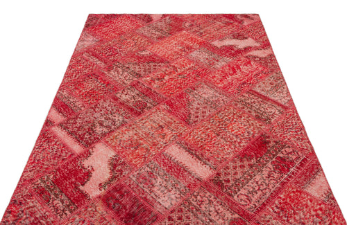 Iskece 22031 Red Patchwork Wool Handmade Area Rug 5'3" x 7'7"