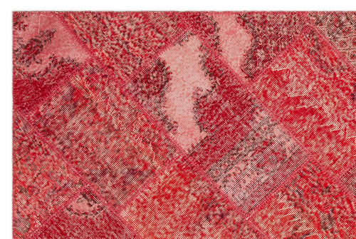 Iskece 22031 Red Patchwork Wool Handmade Area Rug 5'3" x 7'7"