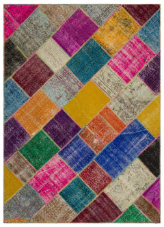 Iskece 22036 Beige Patchwork Wool Handmade Area Rug 5'3" x 7'7"