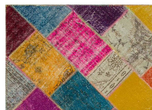 Iskece 22036 Beige Patchwork Wool Handmade Area Rug 5'3" x 7'7"