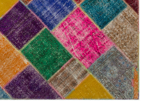 Iskece 22036 Beige Patchwork Wool Handmade Area Rug 5'3" x 7'7"