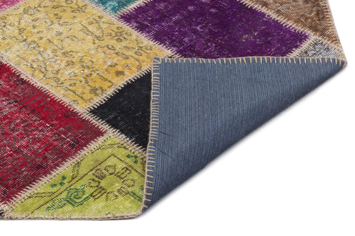 Iskece 22037 Beige Patchwork Wool Handmade Area Rug 5'3" x 7'7"