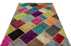 Iskece 22037 Beige Patchwork Wool Handmade Area Rug 5'3" x 7'7"