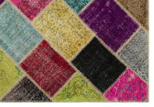 Iskece 22037 Beige Patchwork Wool Handmade Area Rug 5'3" x 7'7"
