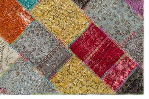 Iskece 22039 Beige Patchwork Wool Handmade Area Rug 5'3" x 7'7"