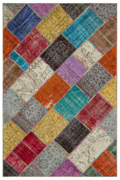 Iskece 22039 Beige Patchwork Wool Handmade Area Rug 5'3" x 7'7"
