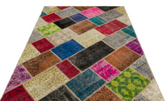 Iskece 22040 Beige Patchwork Wool Handmade Area Rug 5'3" x 7'7"