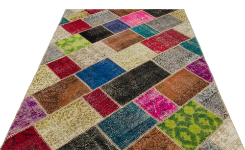 Iskece 22040 Beige Patchwork Wool Handmade Area Rug 5'3" x 7'7"